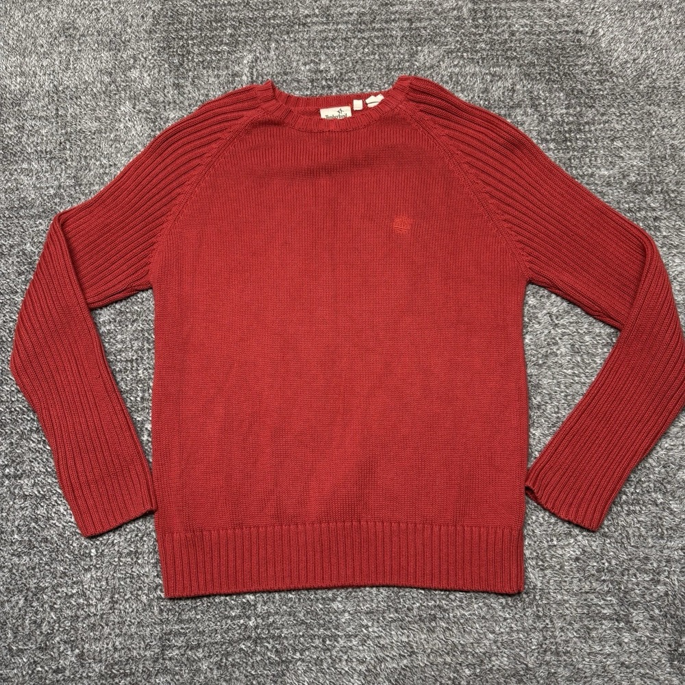 Vintage Timberland Sweater Men's XL Red Knitted Long Sleeve Crewneck Embroidered